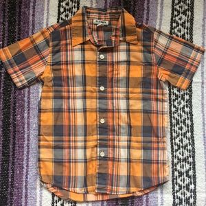 Orange plaid boys button down shirt
